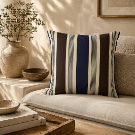 Almofada Listras Elegantes Estilo Cabana Azul Marinho Marro