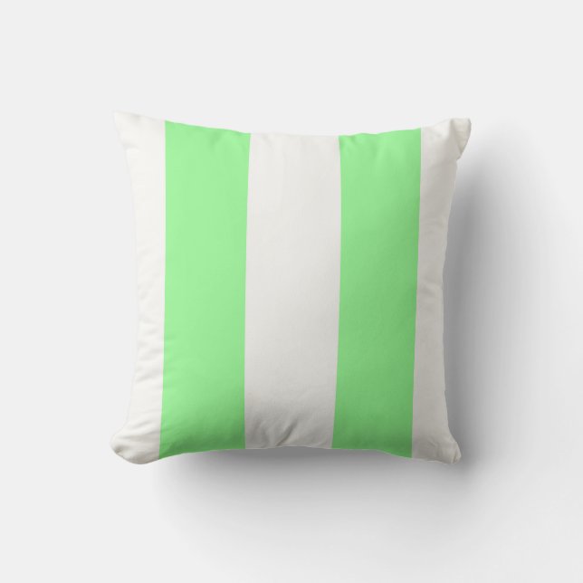 Almofada Listras Enormes de Verde-Menta Claro e Branco (Frente)
