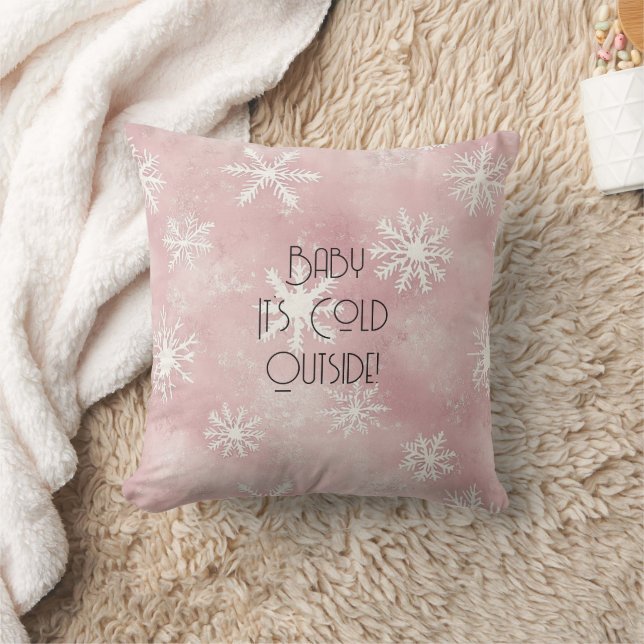 Almofada Listras Flocos de Neve de Natal Rosa Branco  (Cobertor)