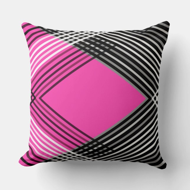 Almofada Listras interligadas, de cor branca e cinza, numa (Frente)