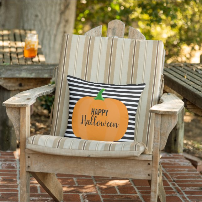 Almofada Listras Pretas Modernas de Halloween com Abóbora (Cadeira)