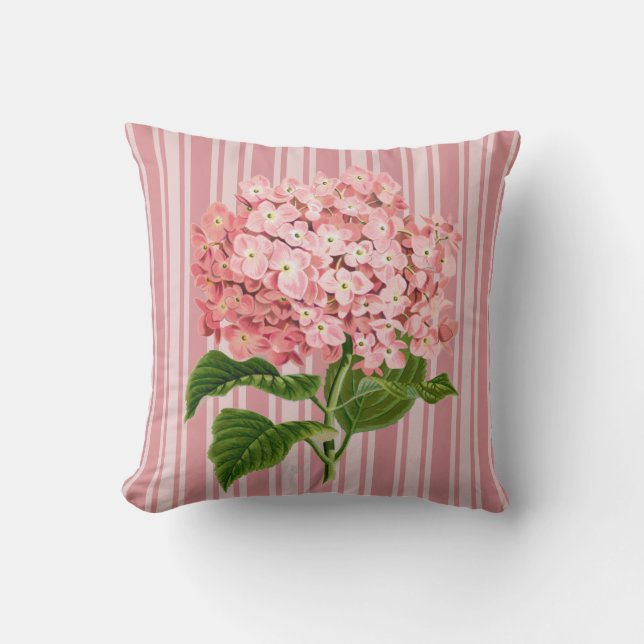 Almofada Listras Rosa e Hortênsia (Frente)