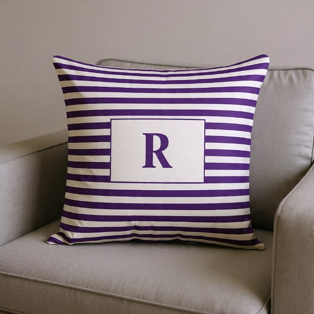 Almofada Listras Roxas/Brancas Monogramadas (Criador carregado)