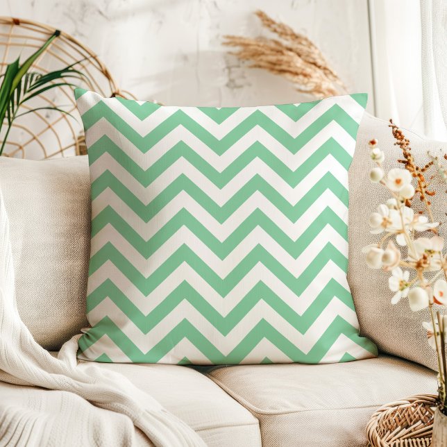 Almofada Listras Zig Zag em Verde Menta e Branco Modernas (Criador carregado)