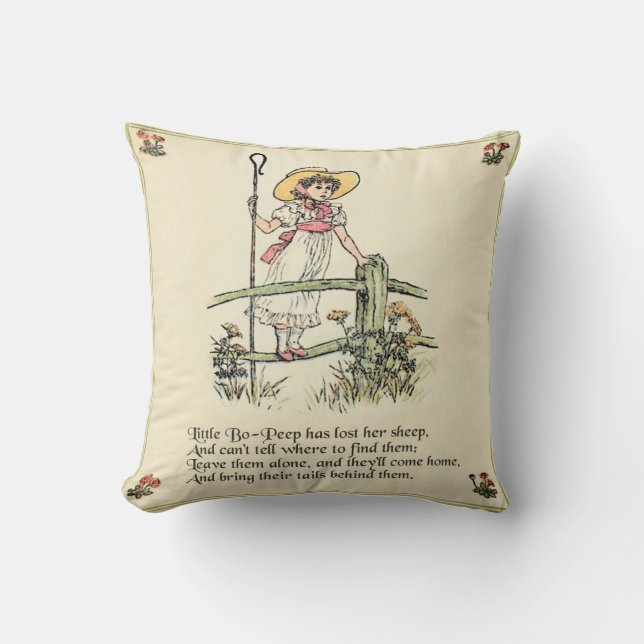 Almofada Little Bo-Peep: Clássico de Kate Greenaway Nursery (Frente)