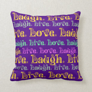 Almofada Live Laugh Love Encorajando Palavras Roxas Girly