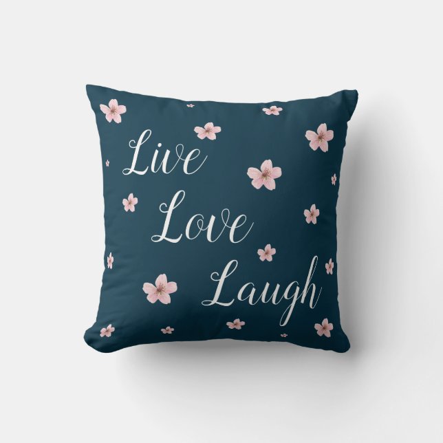 Almofada Live, Love, Laugh ~ Royal Blue - Flores Rosa (Frente)