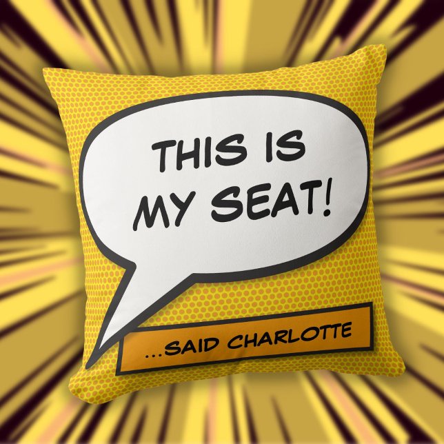 Almofada Livro de banda desenhada Diversão de Mensagens Per (Custom Message Speech Bubble Fun Comic Book Throw Pillow)