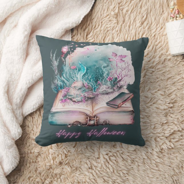 Almofada Livro de Sombras Lindo Verde Halloween (Cobertor)