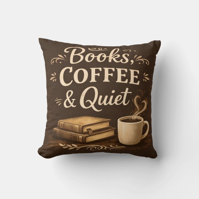 Almofada Livros, Café & Silêncio – Amante de Livros Dark Ac (Frente)