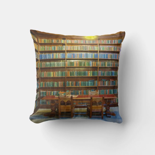 Almofada Livros De Biblioteca Em Cor De Água De Biblioteca, (Frente)