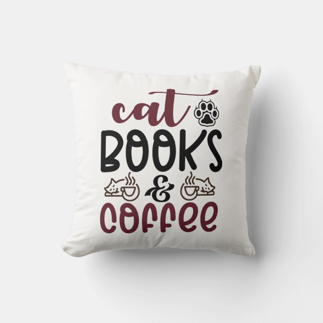 Almofada Livros de gatos e café citações engraçadas (Frente)