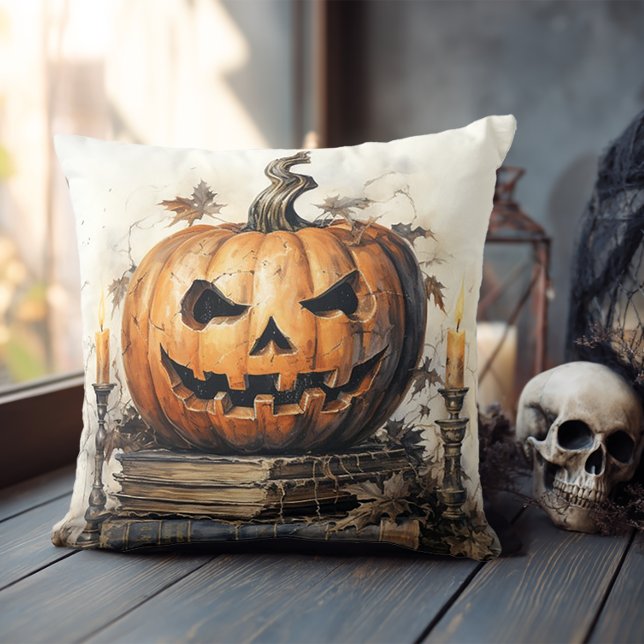 Almofada Livros de Vintage e JackOLantern Halloween (Spooky Halloween Pillow)
