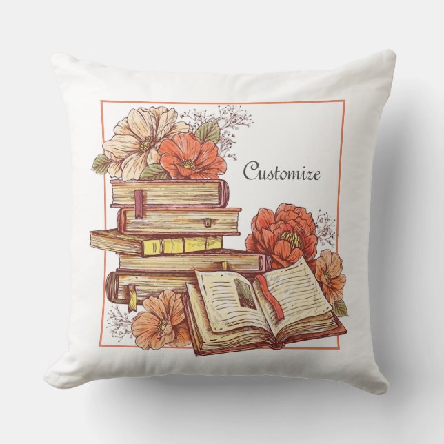 Almofada Livros Personalizados E Flores (Frente)