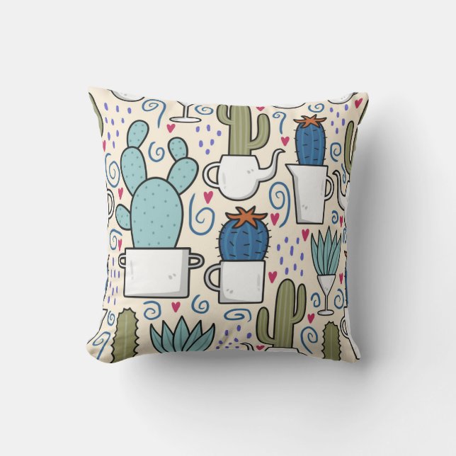 Almofada Llama Cactus: Design sem costura desenhada à mão (Frente)