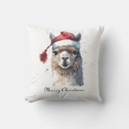 Almofada Llama de Natal com Chapéu de Papai Noel e Texto Pe