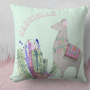 Almofada Llama e Corações de Cactus - Pastel Menta Personal