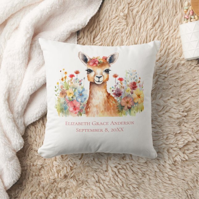 Almofada Llama personalizado flores silvestres Aquarela Beb (Cobertor)