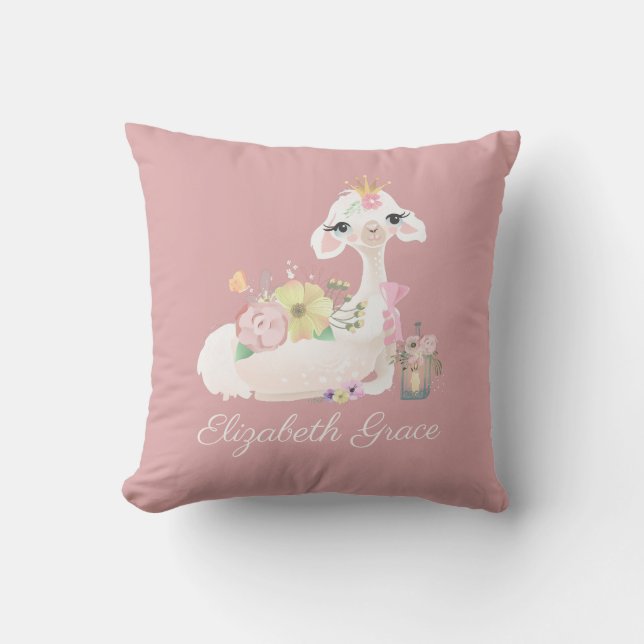 Almofada Llama Rosa e Branco com Flores Feminino (Frente)