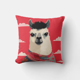 Almofada Llama Vestindo Scarf Floral Sob Céu Vermelho