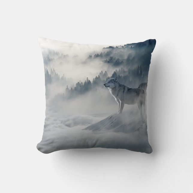 Almofada Lobo Branco De Inverno Em Cushion De Neve (Frente)