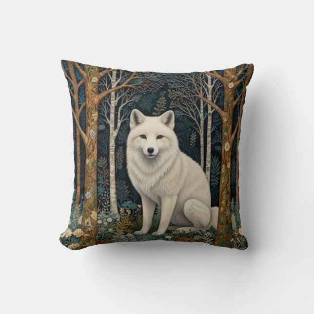 Almofada Lobo branco vintage boho floresta de madeira  (Frente)