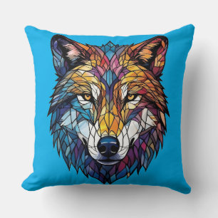 Almofada Lobo Colorido em Silhueta em Vidro Mosaico Estampa