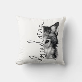 Almofada Lobo da Liberdade Arte Minimalista em Linha -