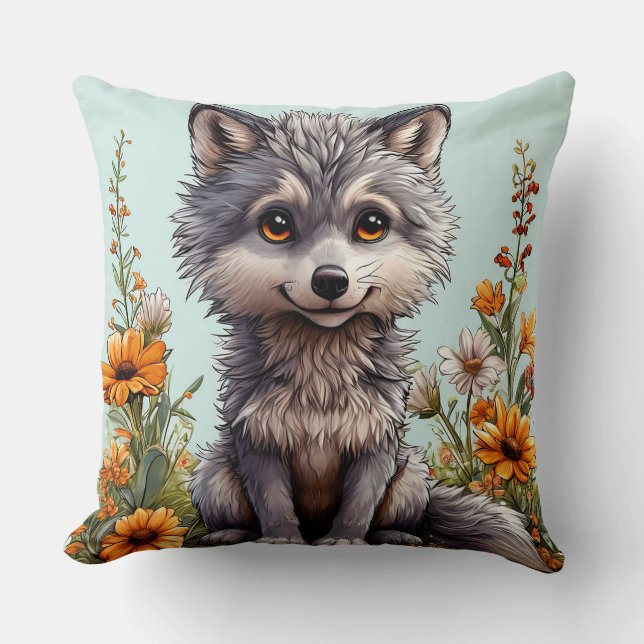 Almofada Lobo de desenho animado adorável  (Frente)