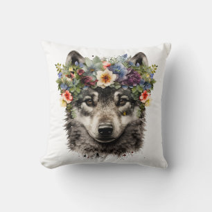 Almofada Lobo Floral de Watercolor