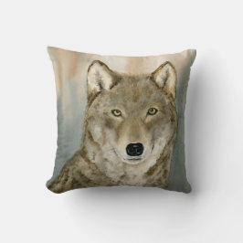 Almofada Lobo na Névoa Aquarela