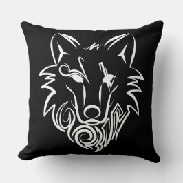 Almofada Lobo Tribal Negro e Branco