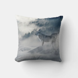 Almofada Lobos numa paisagem de inverno