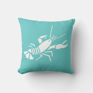 Almofada LOBSTER BRANCO em travesseiro azul turquesa