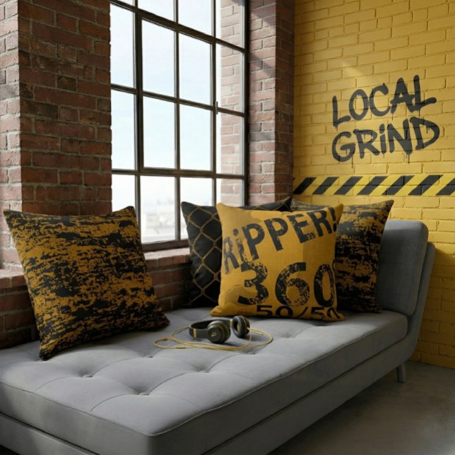 Almofada "Local Grind" Arte de Rua Dustr Preto e Amarelo (Criador carregado)