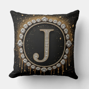 Almofada Logotipo de Letra J Monograma com Brilho Preto Mar