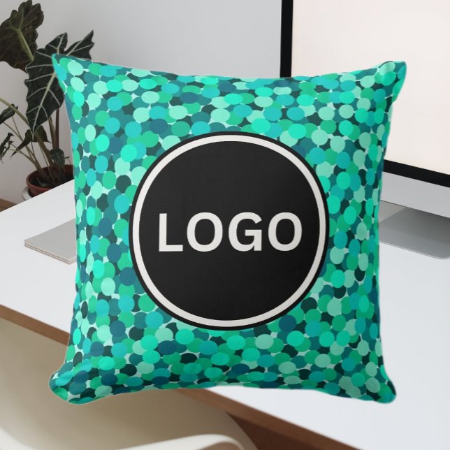 Almofada Logotipo de negócios moderno Elegante teal Elegant (Dots Pattern Teal Elegant Modern Business Logo Throw Pillow)