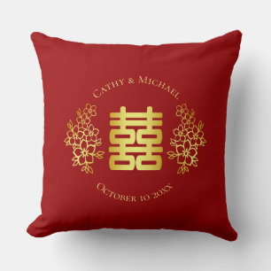 Almofada Logotipo floral em ouro vermelho cerimônia de chá 