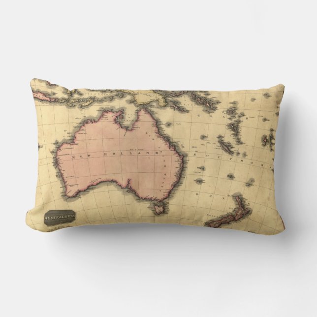 Almofada Lombar 1818 mapa de Australasia - Austrália, Nova (Frente)