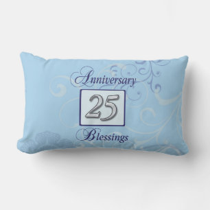 Almofada Lombar 25o Aniversário no azul e na prata