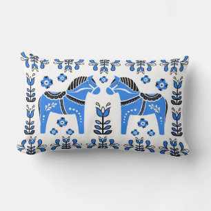 Almofada Lombar 2 Folk Dala Horse/Folk floral, branco/preto/azul