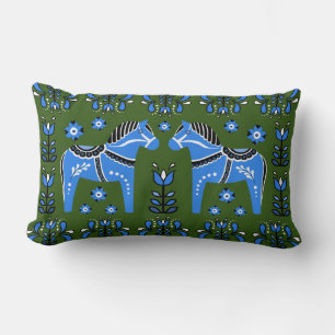 Almofada Lombar 2 Folk Dala Horse/Folk floral, branco/verde/azul L