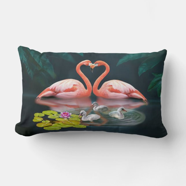 ALMOFADA LOMBAR A FAMÍLIA DE FLAMINGOS (Frente)