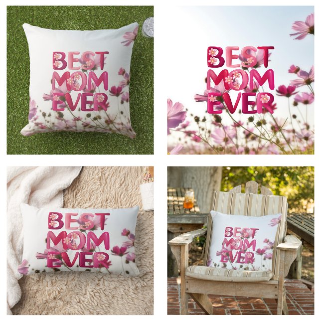 Almofada Lombar A melhor mãe de sempre rosa rosa rosa, mãe moderna (Elegant Modern Mother's Best Mom Ever Pink Floral Lumbar Pillow)