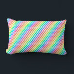 Almofada Lombar A rectangular pillow featuring a vibrant<br><div class="desc">A rectangular pillow featuring a vibrant,  rainbow polka dot pattern in diagonal rows. The background is white,  creating a lively and cheerful design.</div>