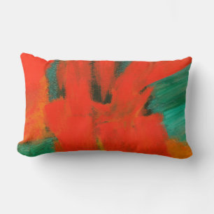 Almofada Lombar Abstrato Art Pintura Vermelho Laranja Dourado Verd