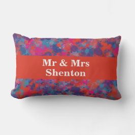 Almofada Lombar Abstrato de Largas Vermelhas, Azuis e Rosa