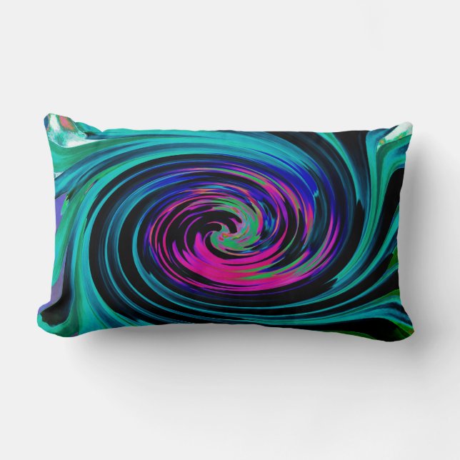 Almofada Lombar Abstrato de preto e turquesa Dramático (Frente)