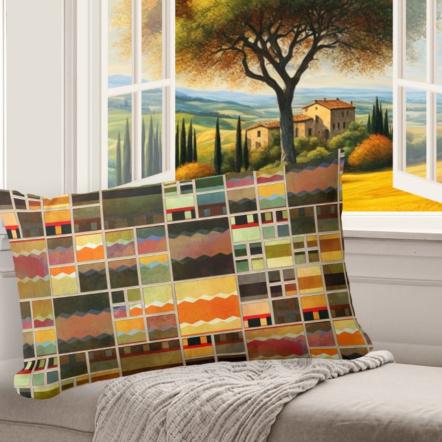 Almofada Lombar Abstrato Pintado Travesseiro Colorido de Vidro Col (Pillow featuring an abstract geometric pattern in a leaded glass or stained glass style)