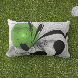 Almofada Lombar Abstrato preto e branco com arte frontal verde
